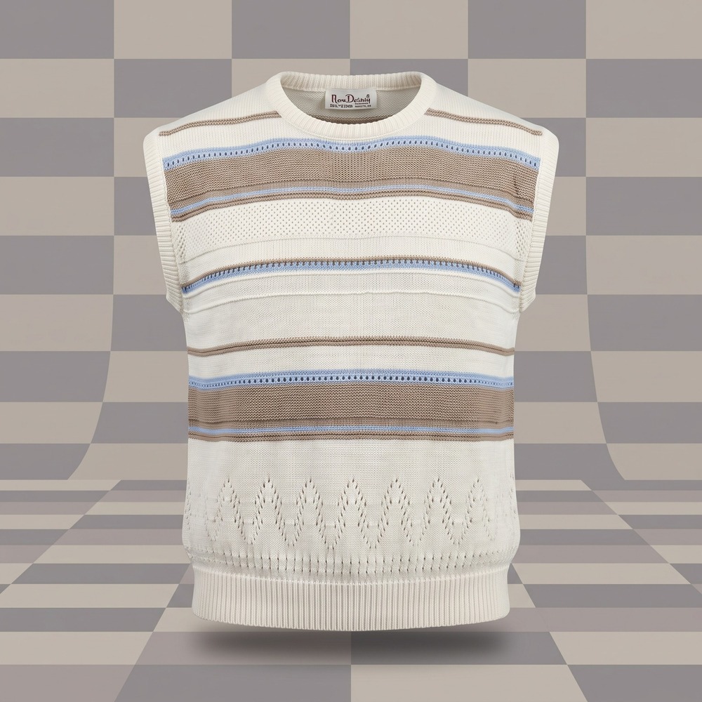 VTG Nan Dorsey Knit Sweater Vest Pointelle Striped 100% Cotton USA Women L EUC